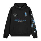 Small Town Kid Cross Print Patch Logo Leather Hoodie