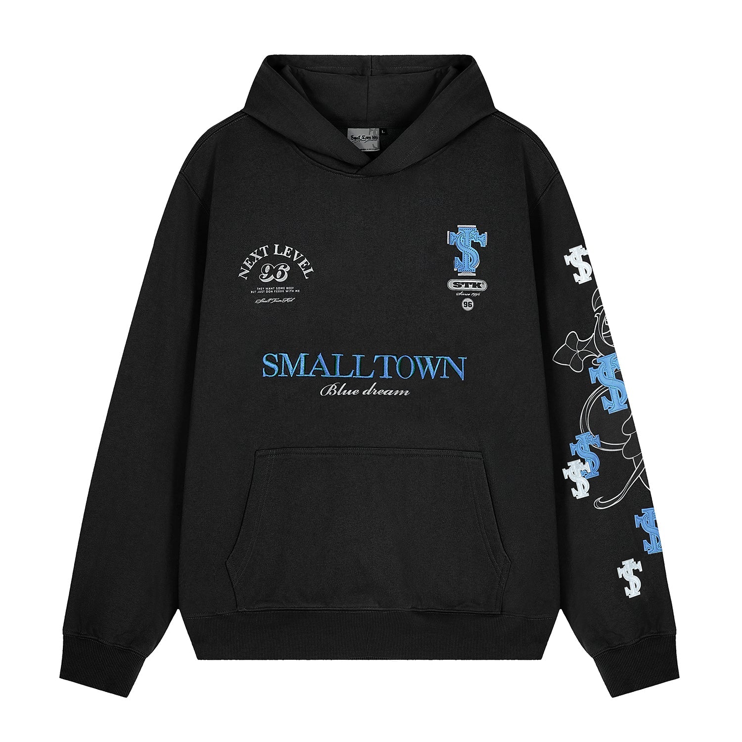 Small Town Kid Cross Print Patch Logo Leather Hoodie