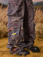 YADcrew Autumn Forest Tree Branch Print Baggy Cargo Jeans