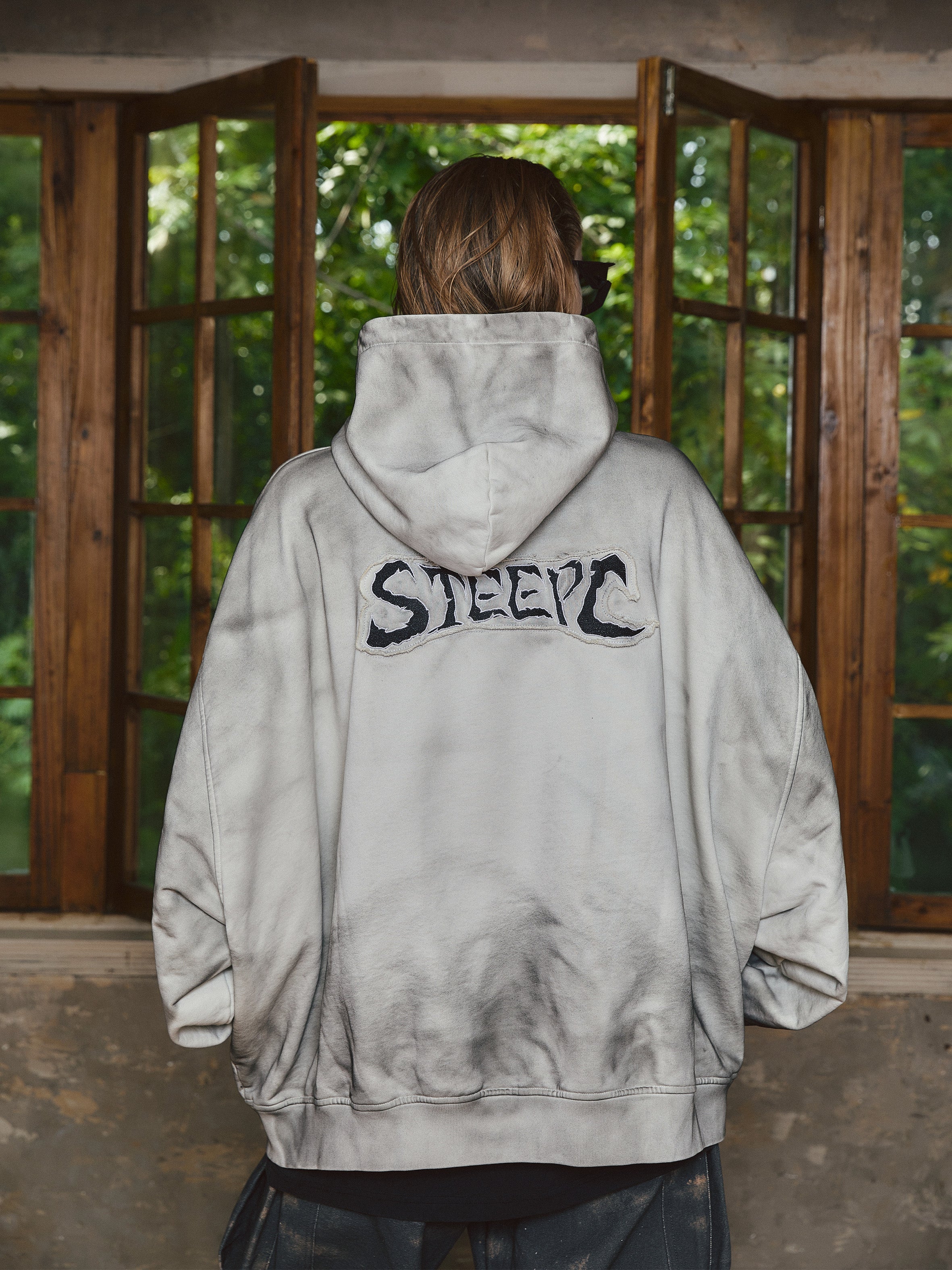 STEEPC Blade Drop Shoulder Dirty Zip Hoodie