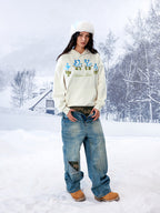 YADcrew Blue Sky Flower Puzzle Embroidery Hoodie