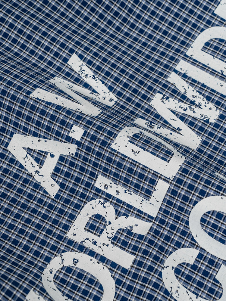 ANTIDOTE Plaid Lettering Print Short Sleeved Shirt