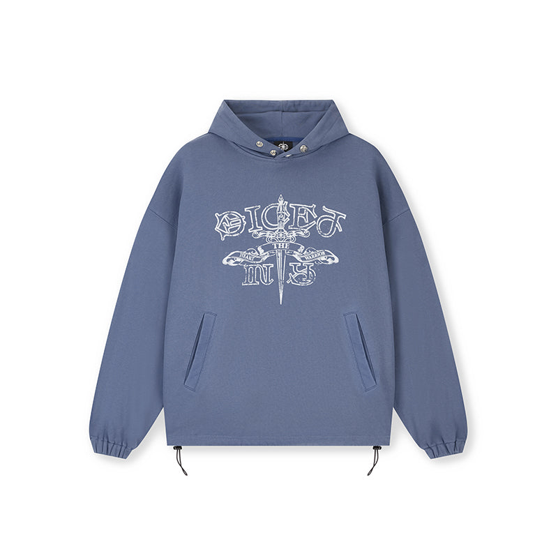 DICETINY Metal Studs Button Sword Printed Hoodie