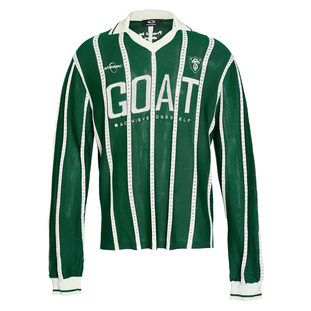 STEEPC Striped Knit GOAT Long Sleeve V-Neck Polo Jersey