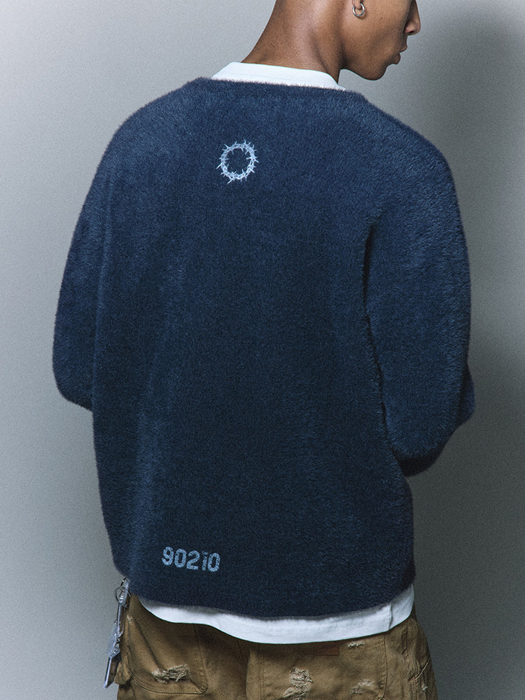 ANTIDOTE Imitation Mink Sports Print Knit Sweater