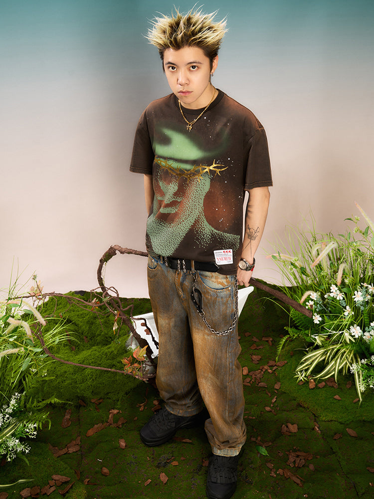 YADcrew “Northern Lights” Digital Printed Washed Spray Tee