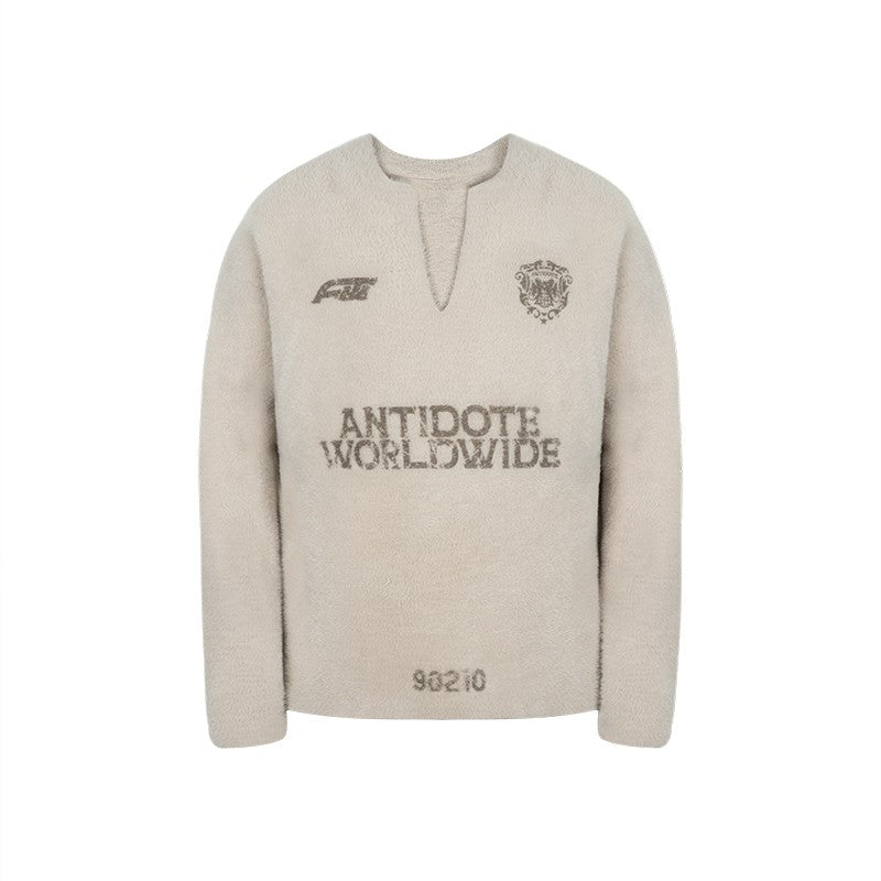 ANTIDOTE Imitation Mink Sports Print Knit Sweater