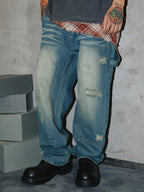 S45 Hole Washed Double Knee Jeans