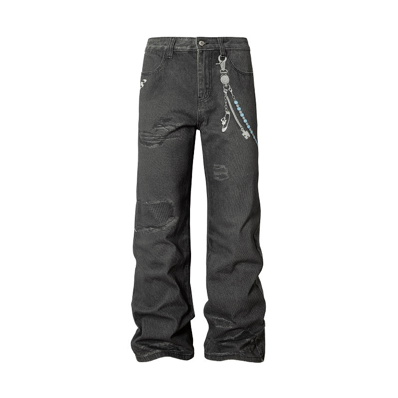 YADcrew Chain Embossed Print Jeans