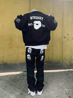 Knock Knock Embroidered Varsity Jacket