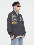 F2CE Embroidered Patchwork Zipper Knit Cardigan