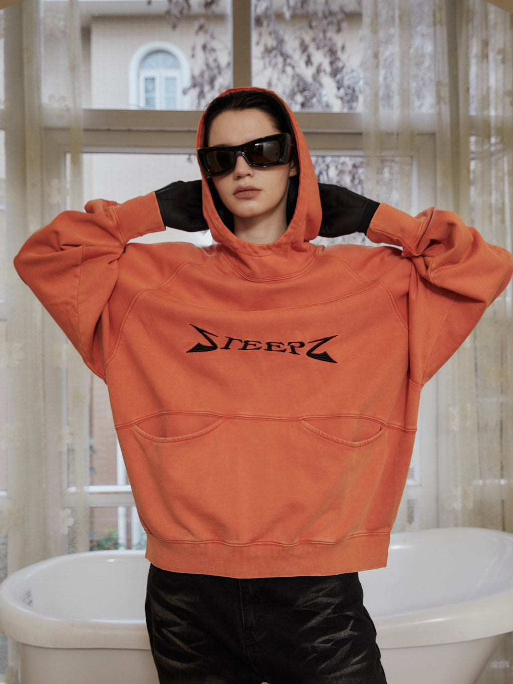 STEEPC Orange Structured Patchwork Hoodie