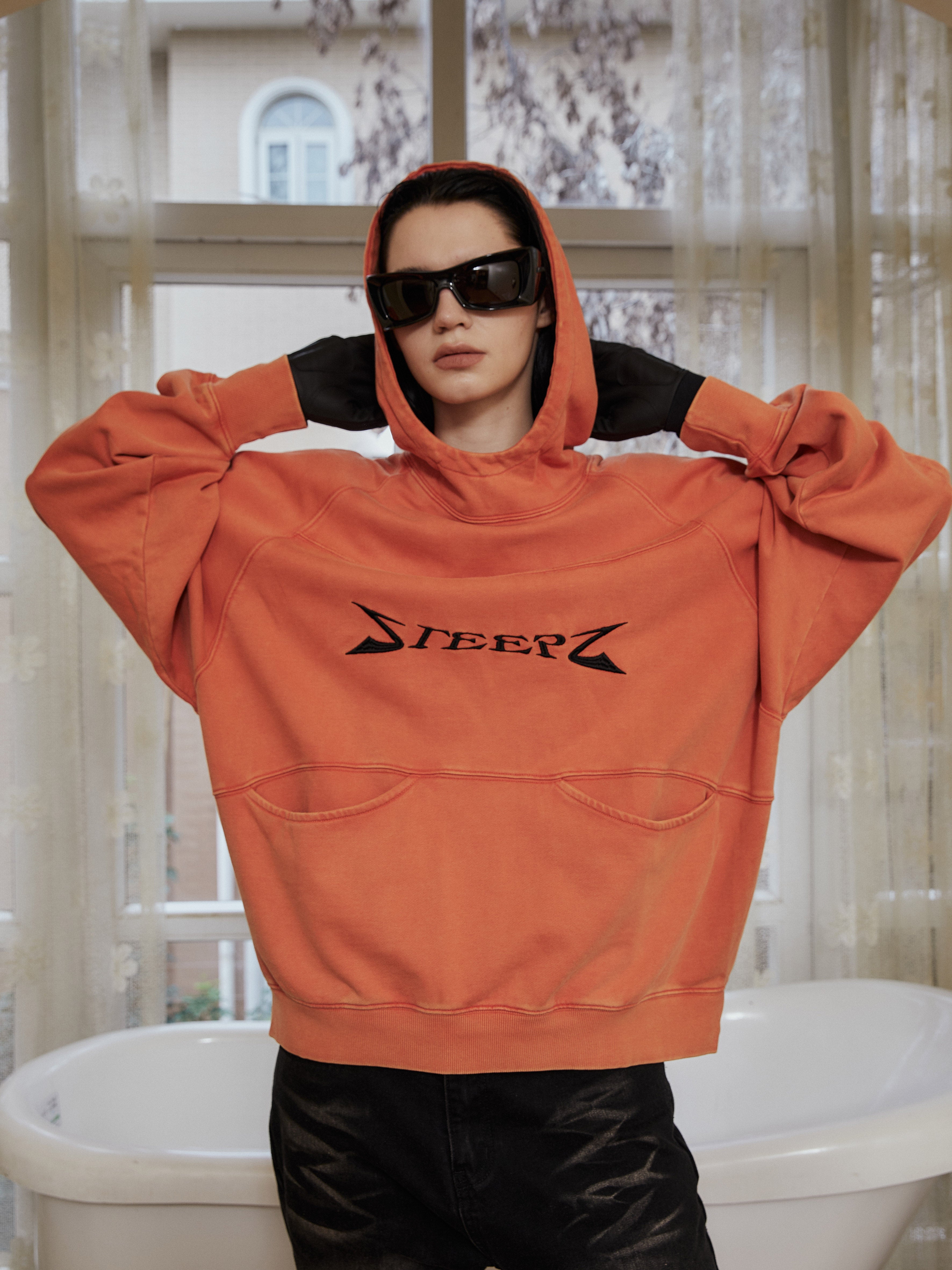 STEEPC Orange Structured Patchwork Hoodie