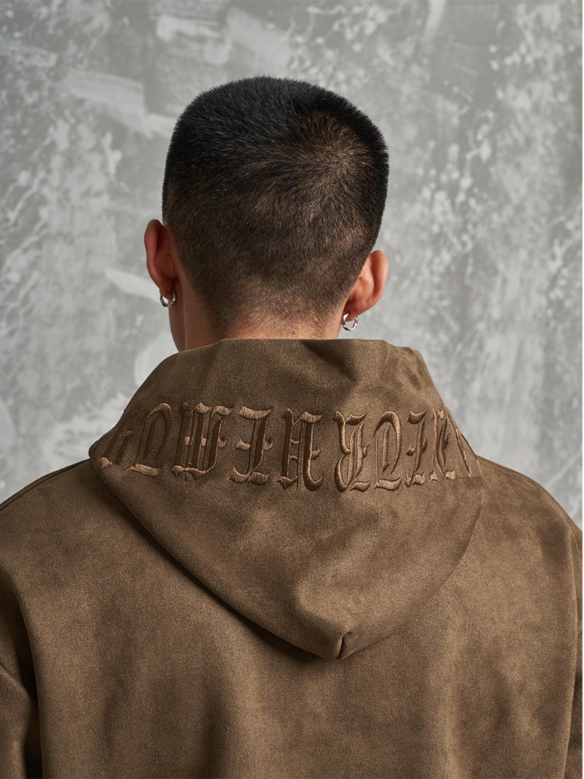 F3F Select Gothic Letters Embroidered Suede Hoodie