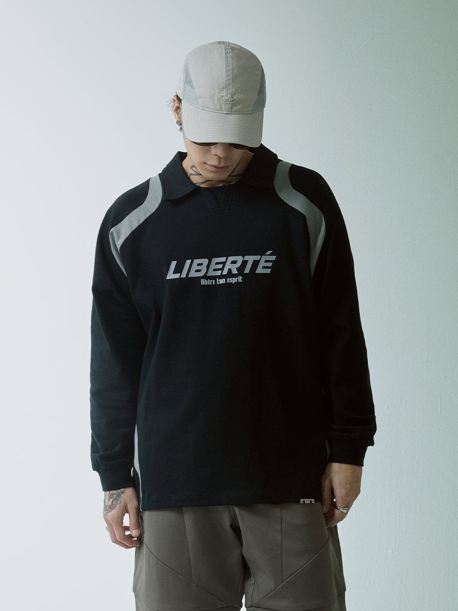 F2CE Patchwork Contrast Color Long Sleeve Polo