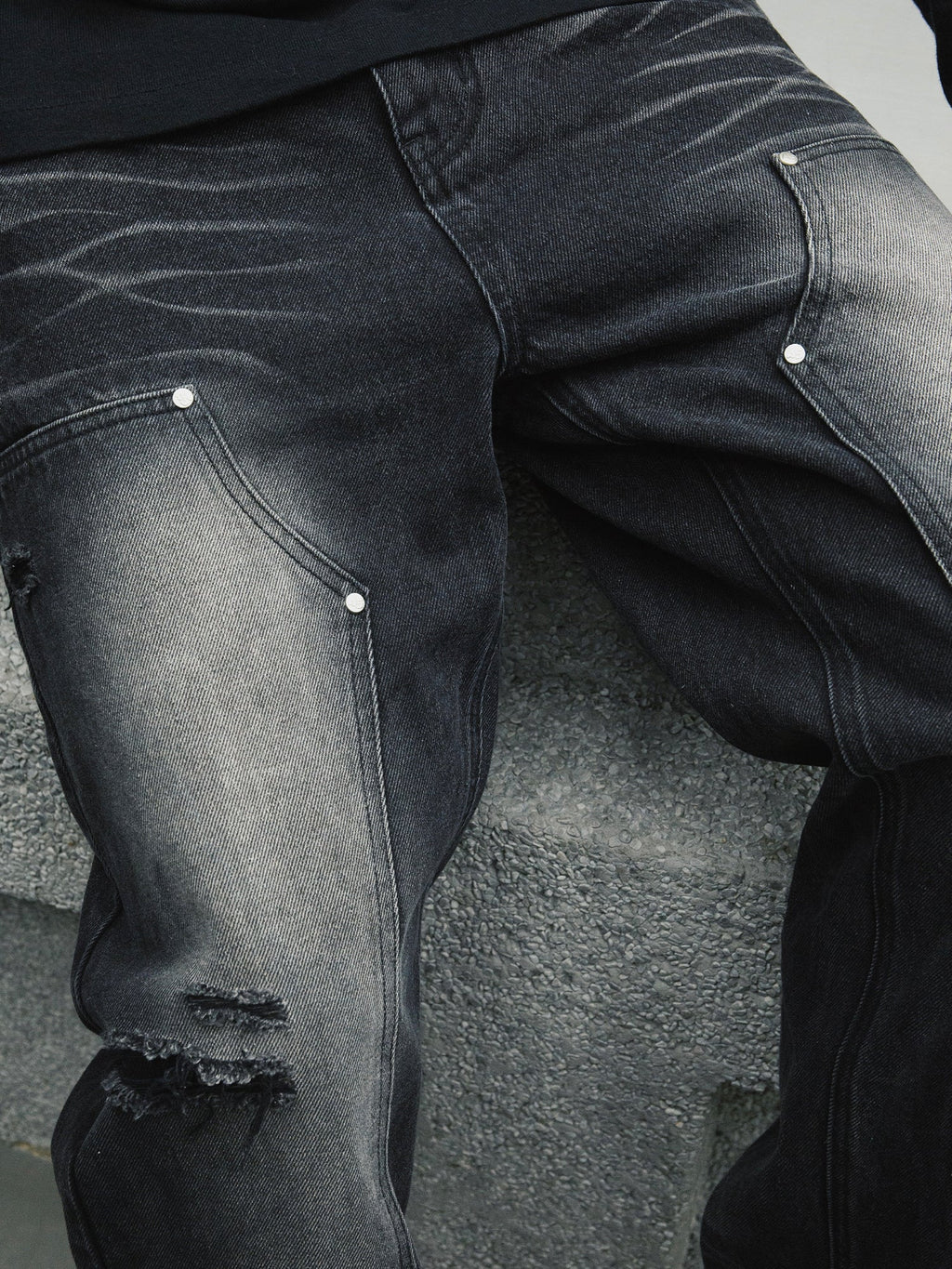 S45 Hole Washed Double Knee Jeans