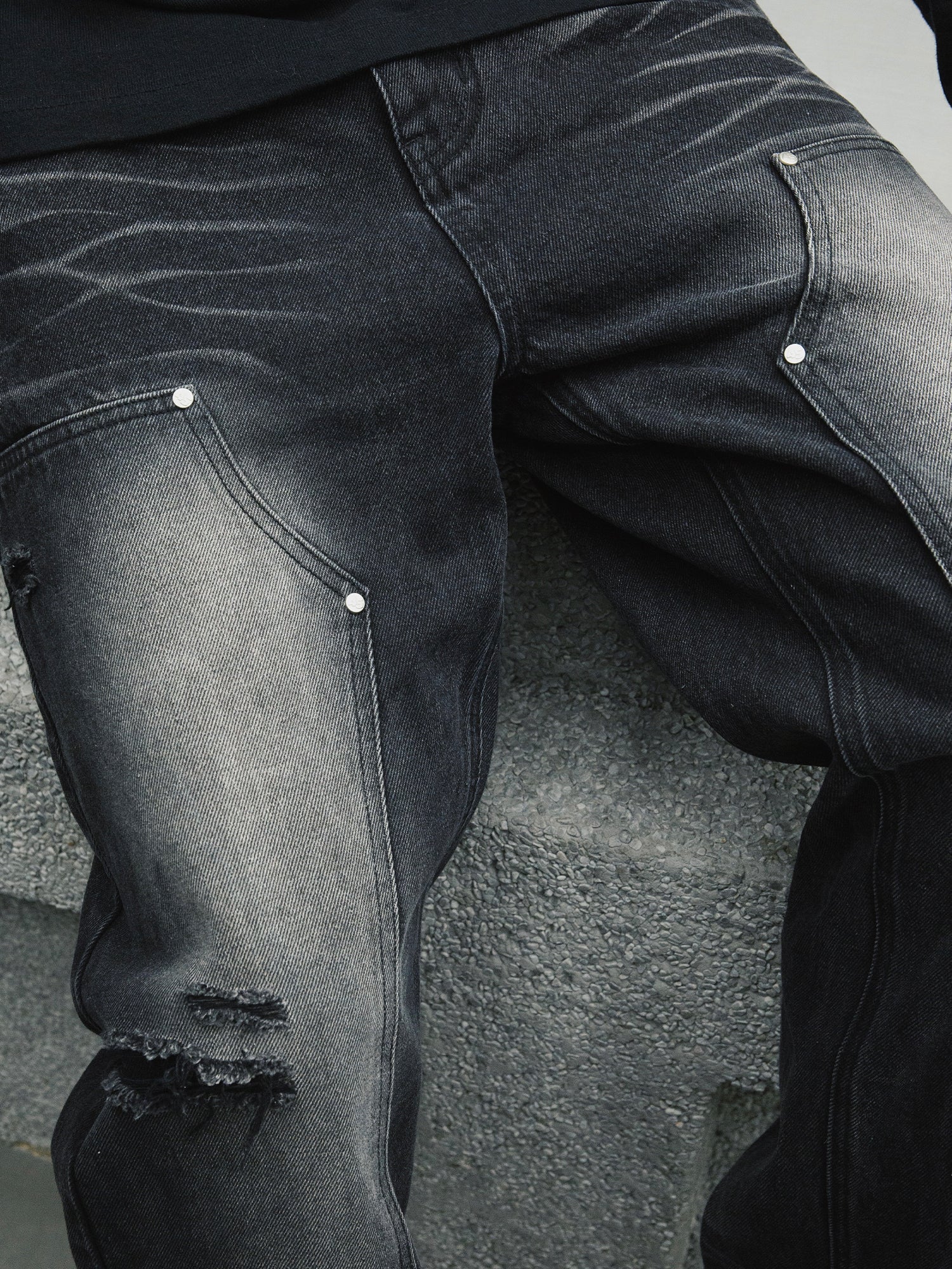 S45 Hole Washed Double Knee Jeans