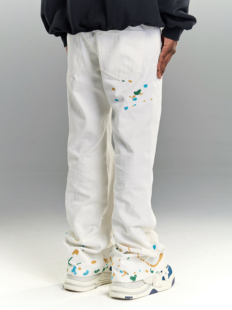 YADcrew White Splash Embroidered Denim Jeans