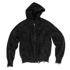ANTIDOTE Washed Destruction Zip Up Knit Hoodie
