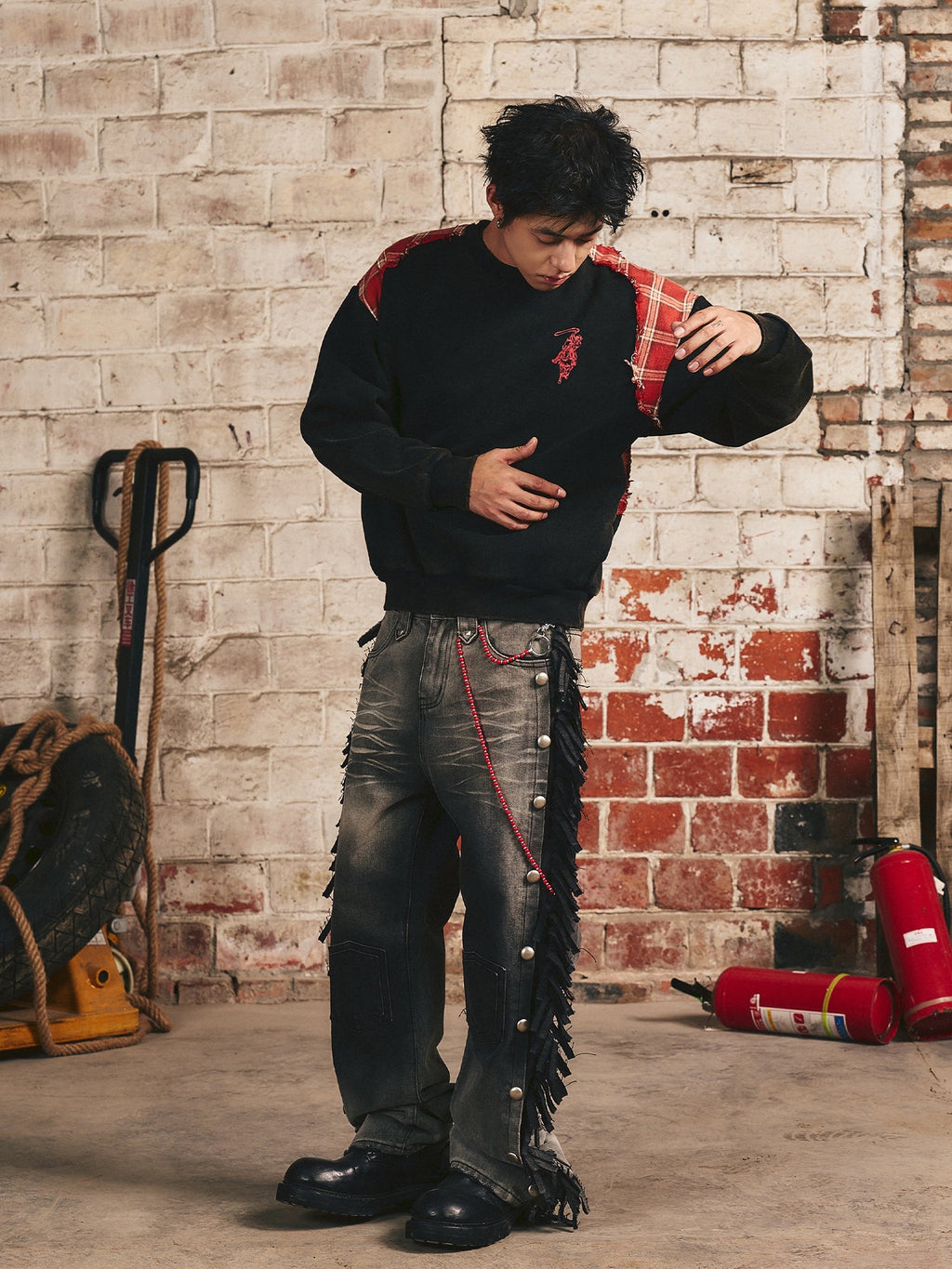S45 Plaid Destruction Patchwork Sweatshirt