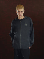 DICETINY Metal Logo Zip Up Knit Hoodie