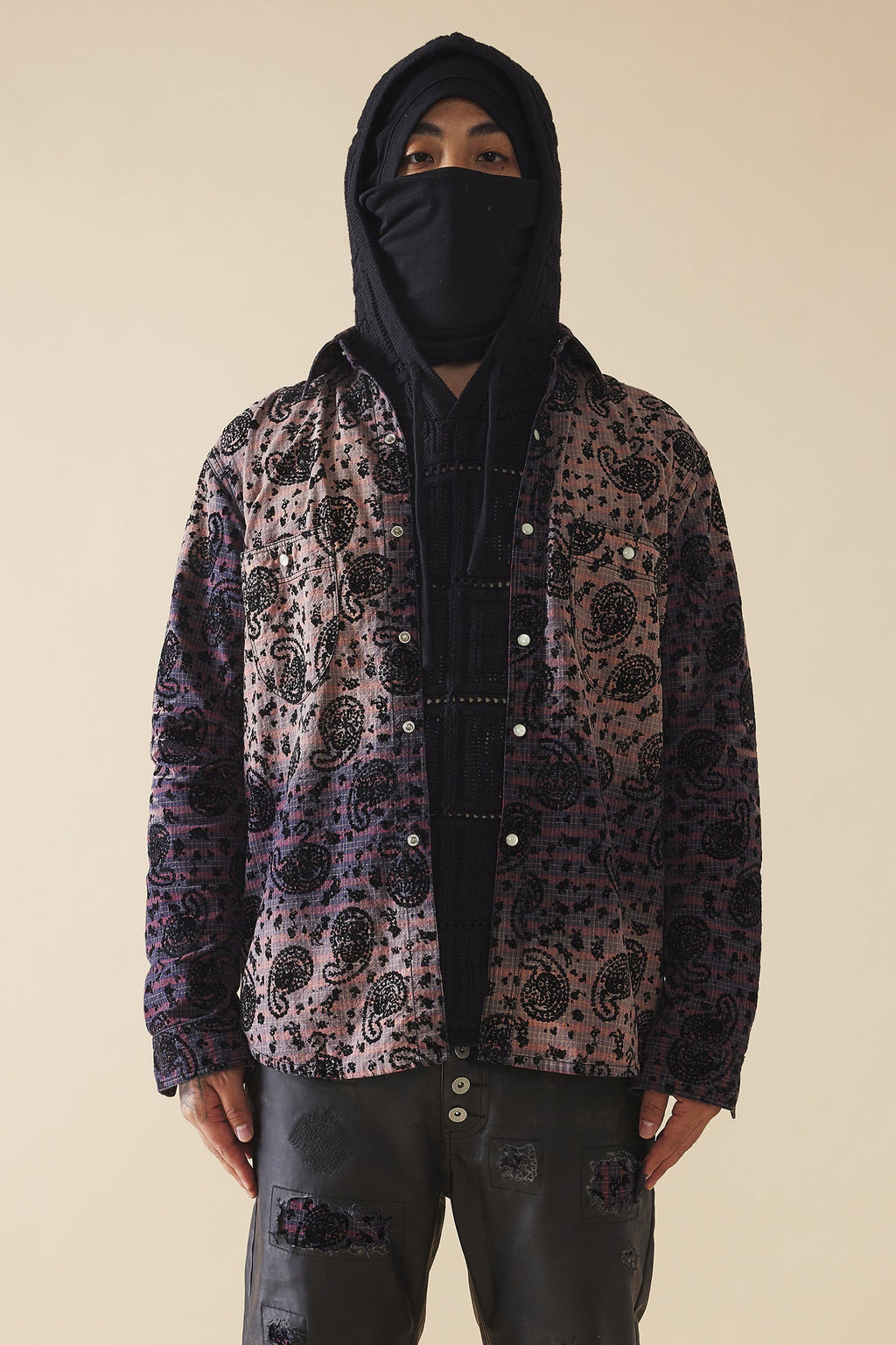 EVILKNIGHT(EK) Paisley Washed & Aged Gradient Plaid Long Sleeve Shirt