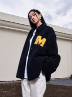 MEDM Logo Letters Embroidered Sherpa Fleece Boa Jacket