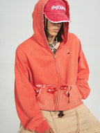 STEEPC Washed Aged Red Raglan Zip Up Hoodie