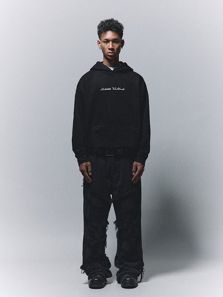ANTIDOTE Patchwork Leather Embroidered Hoodie