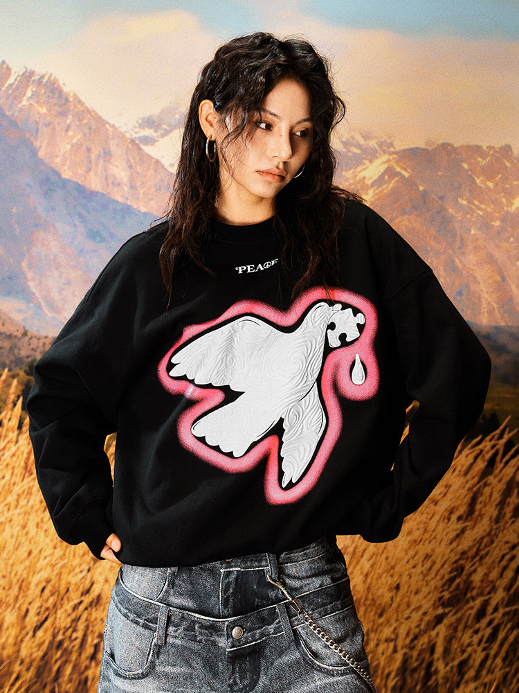 YADcrew Peace Dove 3D Foam Dot Printing Sweatshirt