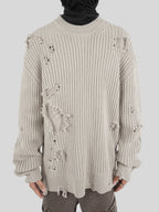 UNDERWATER Washed Handmade Destruction Patchwork Knit Sweater Beige