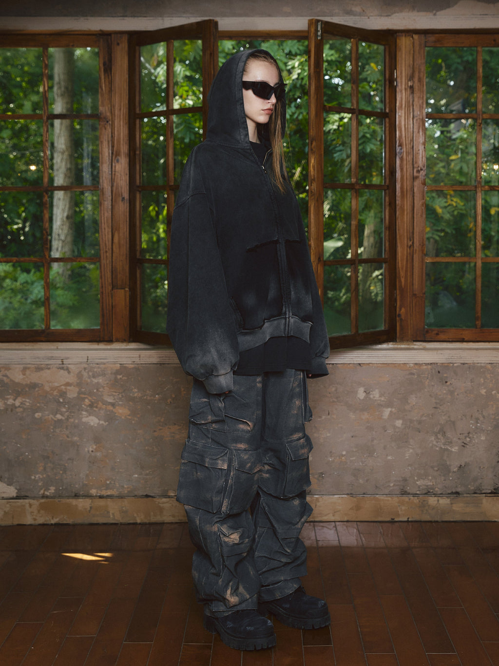 STEEPC Batik Destruction Drop Shoulder Zip Hoodie