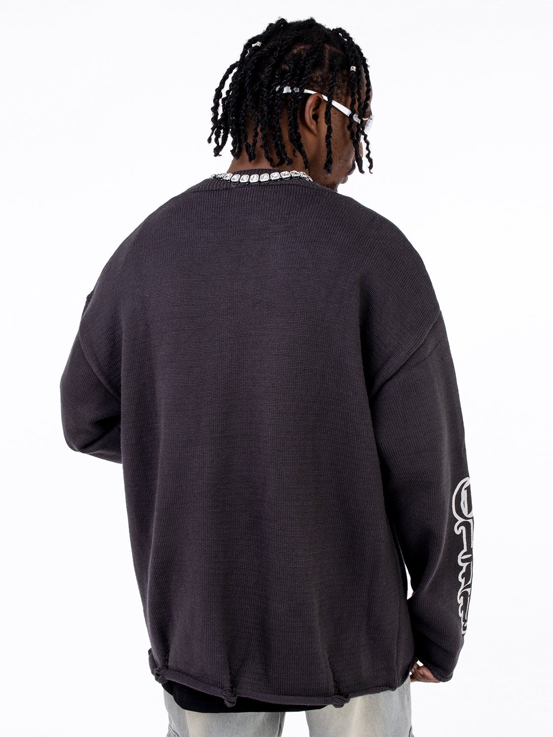 F3F Select Print Destruction Ripped Knit Sweater