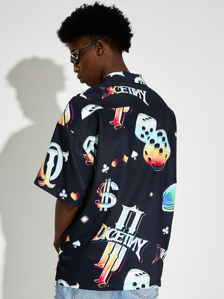 DICETINY Dice Logo Full Print Short Sleeved Cuban Shirt