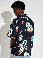 DICETINY Dice Logo Full Print Short Sleeved Cuban Shirt