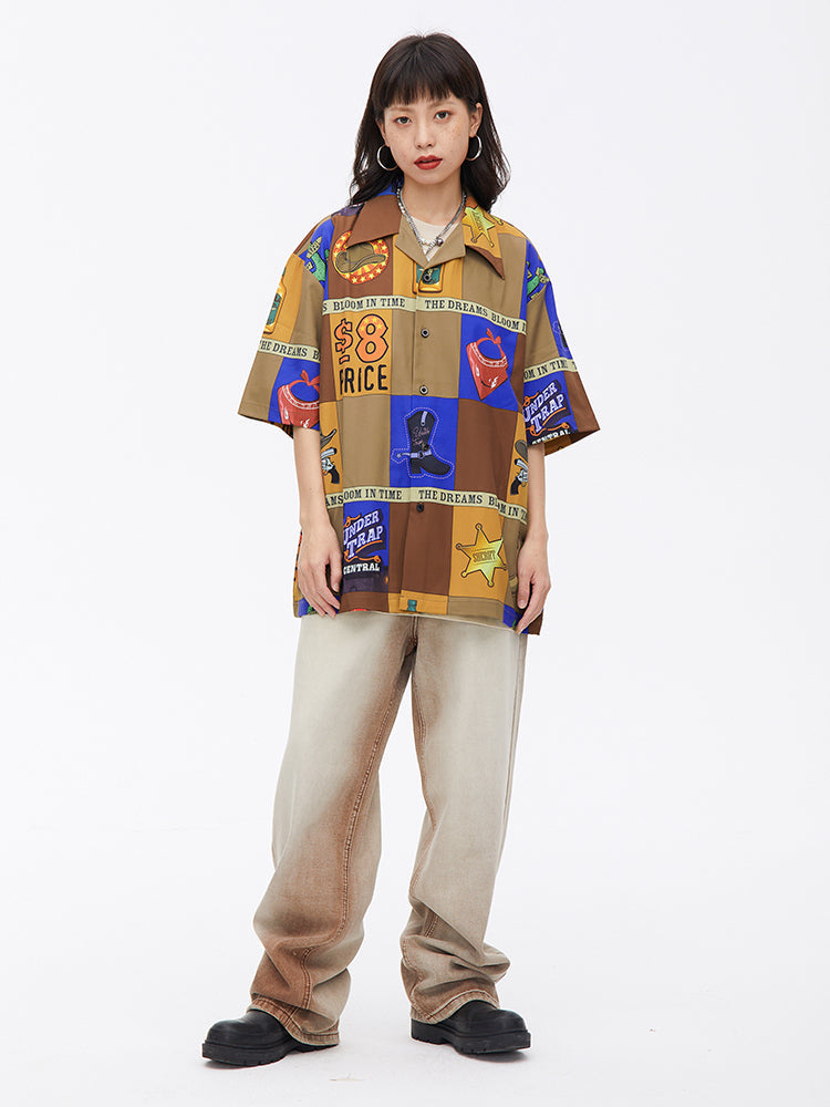 Retro Printing Short Sleeved Shirt