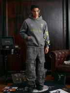 Small Town Kid Cross Print Patch Logo Leather Hoodie