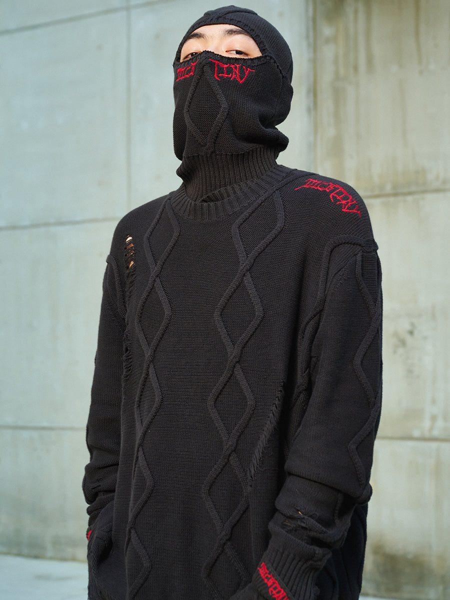 DICETINY Destruction Logo Embroidered Knit Sweater