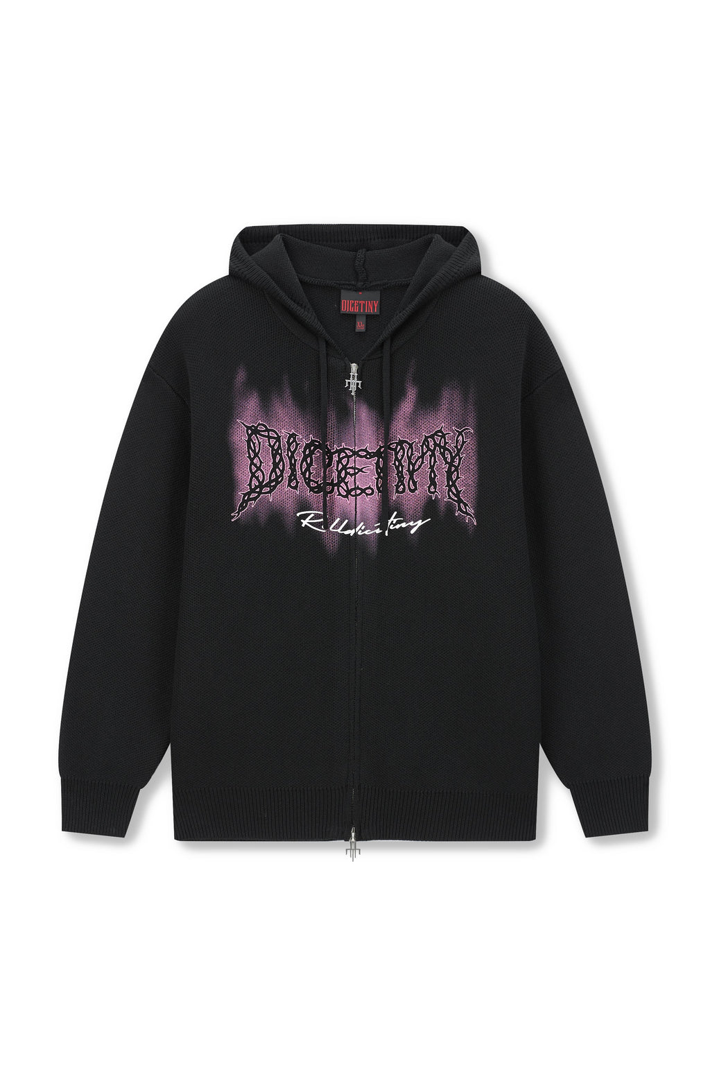 DICETINY Thorn Logo Print Zip Up Knit Hoodie
