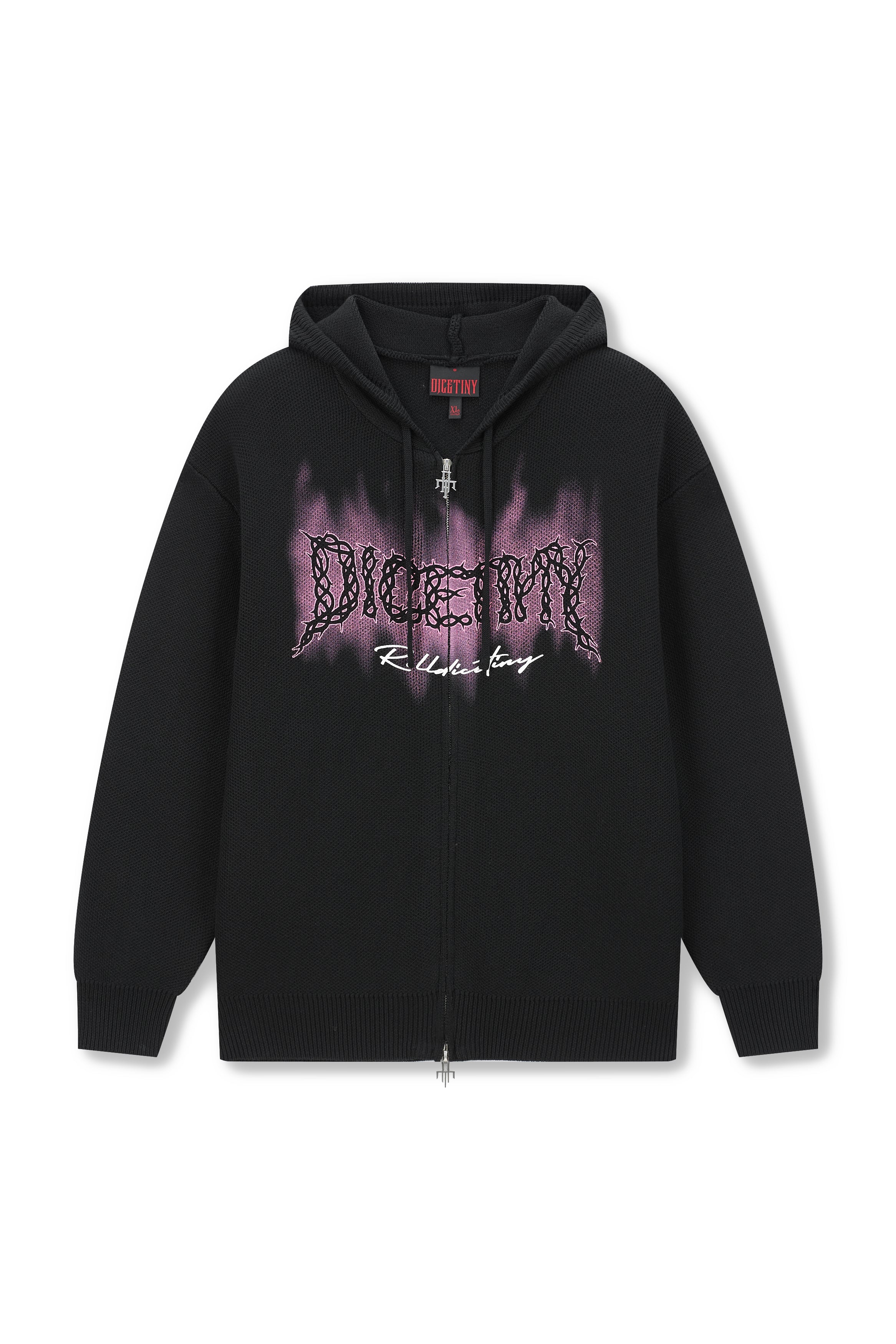 DICETINY Thorn Logo Print Zip Up Knit Hoodie