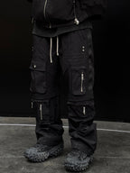 F2CE Nylon Multi Pocket Micro Flare Straight Leg Zipper Pants