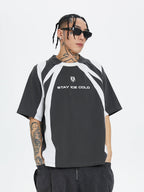 F2CE Deconstruction Stitching Contrast Color Printing Sports Polo Shirt