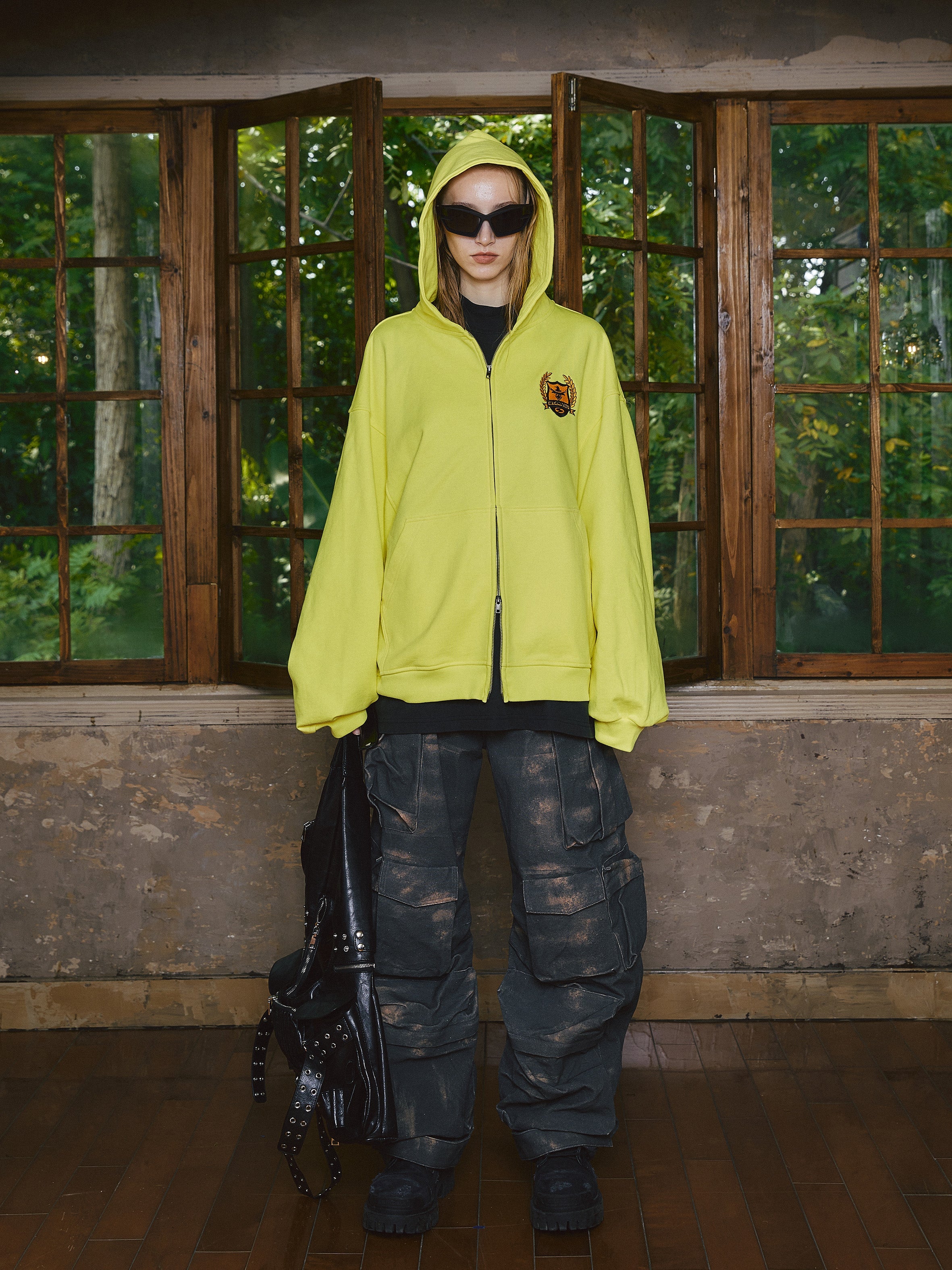 STEEPC Sparkling Fluorescent Yellow Zip Hoodie