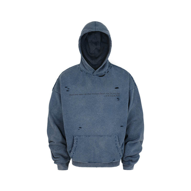 ANTIDOTE Washed Destroyed Slogan Hoodie