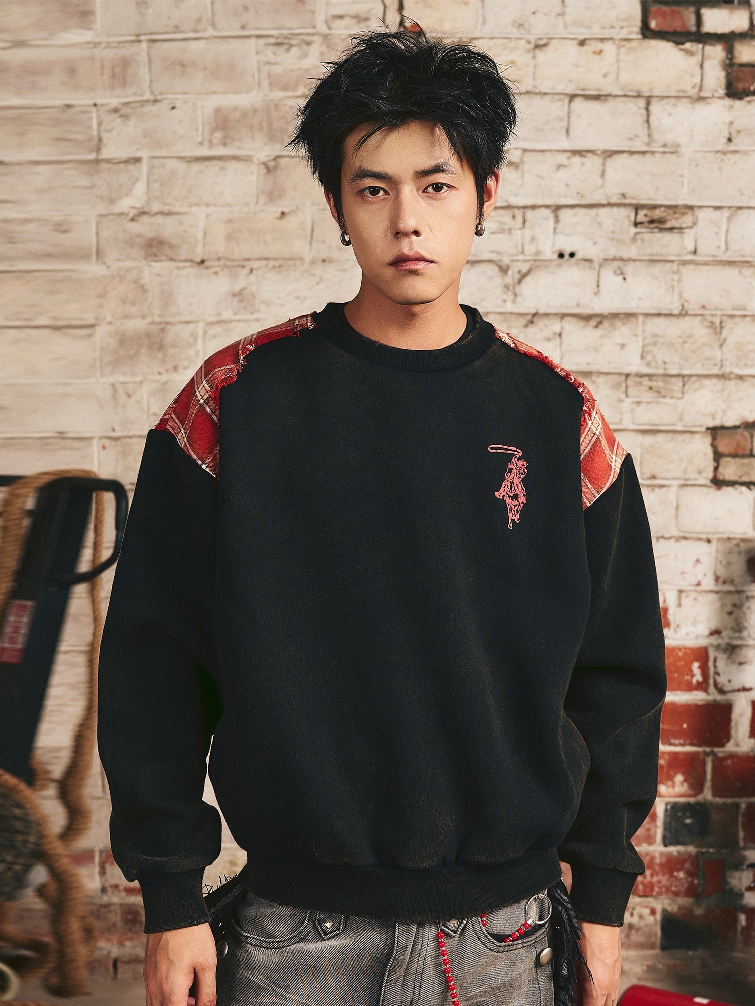 S45 Plaid Destruction Patchwork Sweatshirt