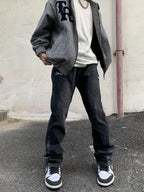 Cashew Flower Stitching Washed Flared Denim Jeans