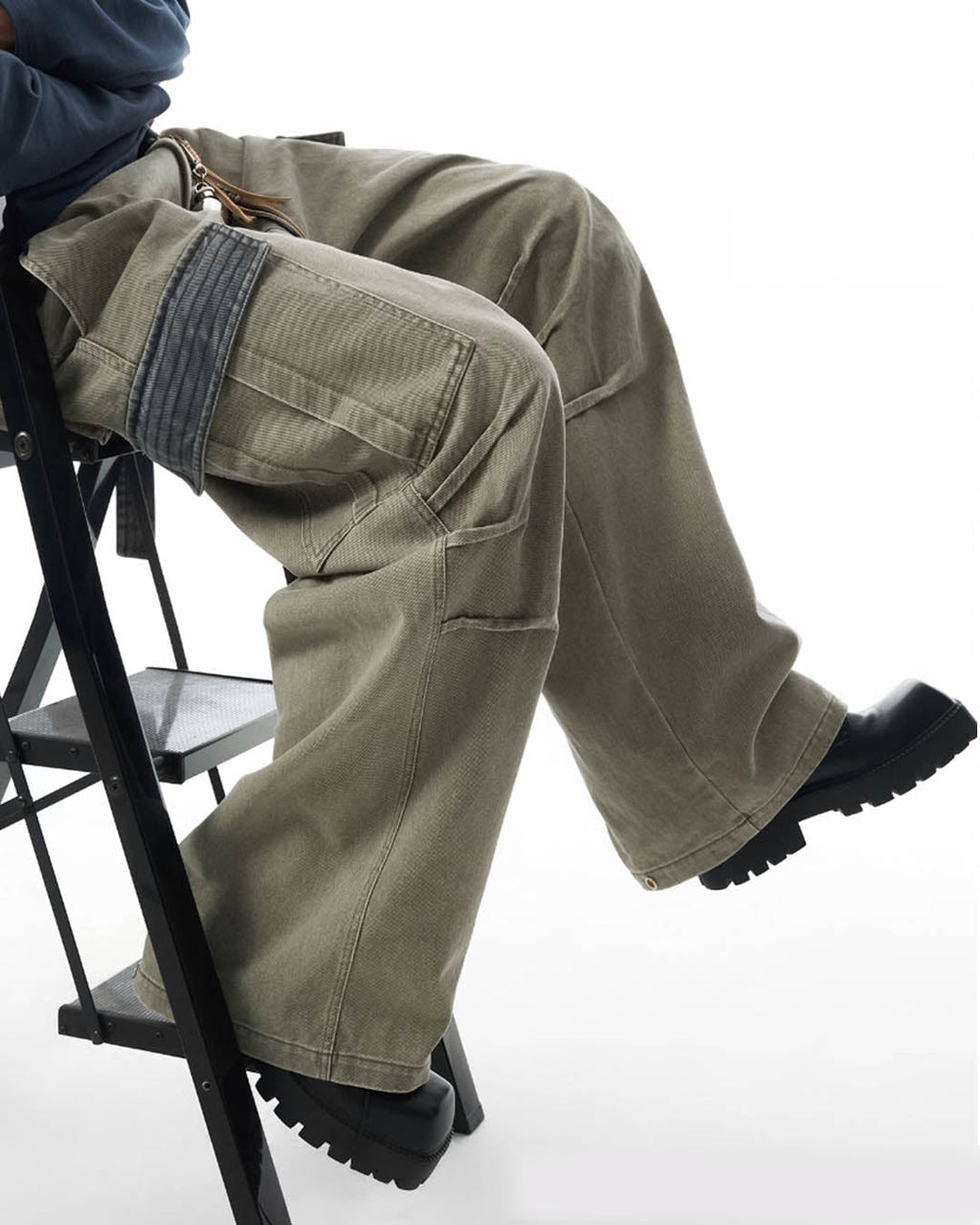 JHYQ Contrast Color Pleated Baggy Cargo Pants