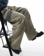 JHYQ Contrast Color Pleated Baggy Cargo Pants