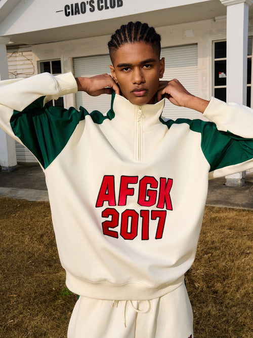 AFGK Standing Collar Patchwork Color Blocking Sweatshirt