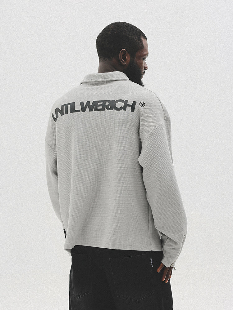 UNTILWERICH Waffle Logo Print Half Zip Long Sleeves Sweatshirt